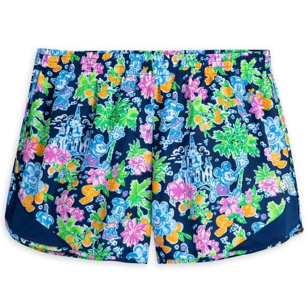 Disney Lilly Pulitzer Mickey Minnie Ocean Trail Shorts Navy Floral Size XL